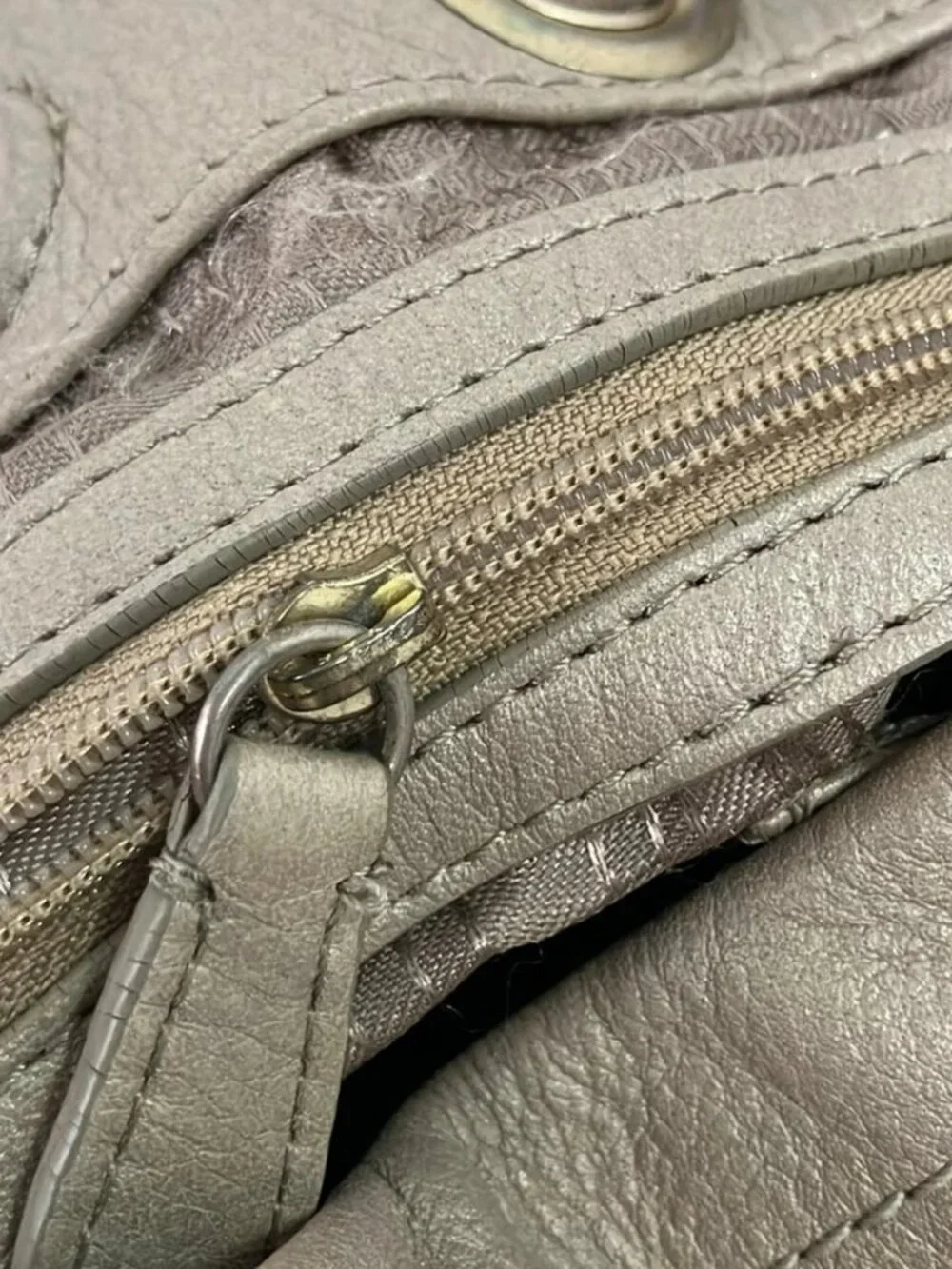 COLE HAAN Gray Beige Leather Shoulder Bag